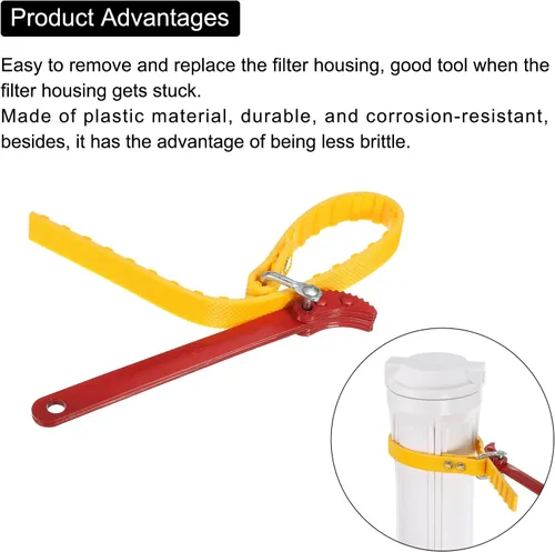 Vista 4 de MECCANIXITY Llave de cinturón de carcasa para filtro de agua de 2 a 5.9 pulgadas, carcasa de filtro de plástico, amarillo y rojo