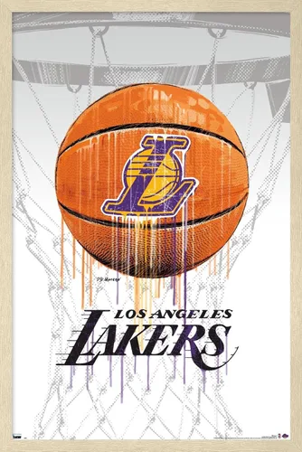 Vista 7 de Trends International NBA Los Angeles Lakers - Póster de pared Drip Ball 20, 14.725 x 22.375 pulgadas, versión enmarcada de madera de granero