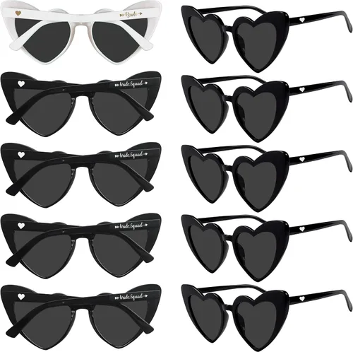 PartyGifts&beyond Gafas de sol de despedida de soltera con forma de corazón, paquete de 10 lentes de sol para despedida de soltera Negro