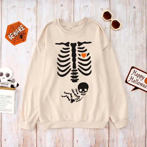 Vista 3 de Sudaderas de esqueleto de rayos X de Halloween para mujer, disfraz de Halloween, maternidad, sin botones, para anuncio de embarazo, camisetas