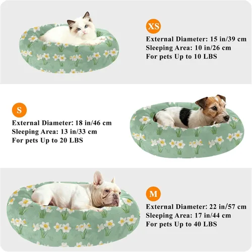 Vista 6 de Pet Dog Bed Warm & Soft Fluffy Dog Pillow Bed for Medium Size Pets Supplies XS Cartoon Narcissus Sage Green