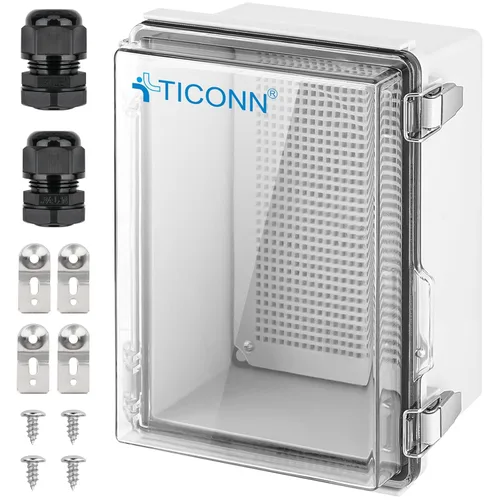 Vista 29 de TICONN - Caja de conexiones eléctricas impermeable IP67 con carcasa de plástico ABS con tapa con bisagras con placa de montaje, soportes de pared