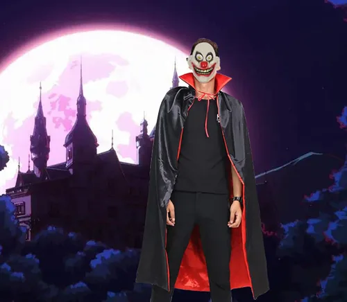 Vista 2 de viviwo Capa con capucha para niños, color rojo y negro, reversible, disfraz de vampiros de bruja mago
