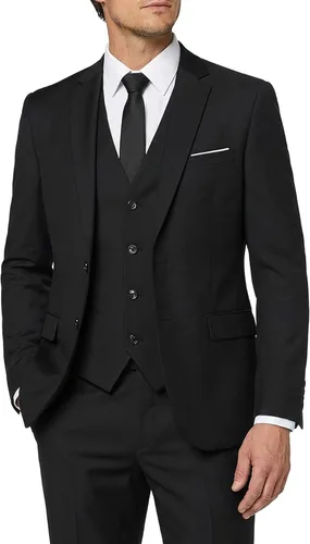 MY'S Conjunto de traje ajustado de 3 piezas para hombre con corbata, chaqueta blazer de 2 botones, chaleco y pantalones, traje de negocios, boda,