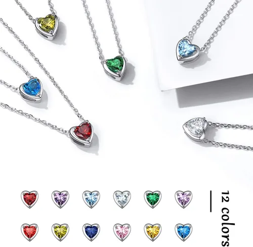 Vista 9 de ChicSilver 925 Sterling Silver 12 Months Sparkling Round Cut Created Birthstone Pendant Necklace, 16 Inch Rolo Chain (with Gift Box)