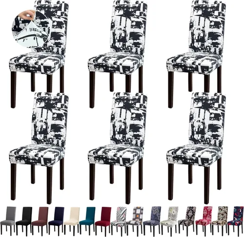 Vista 25 de Fundas para Sillas, Juego de 4 Fundas Elásticas para Sillas de Cocina y Comedor, Fundas Lavables y Extraíbles para Sillas de Comedor para Hogar