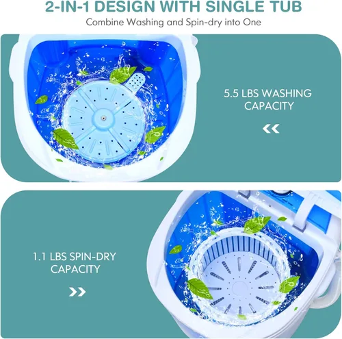 Vista 4 de Giantex Lavadora Portátil, Mini Lavadora y Centrifugadora Combo, Capacidad de Lavado de 5.5 libras, Máquina de Lavandería Compacta Semiautomática