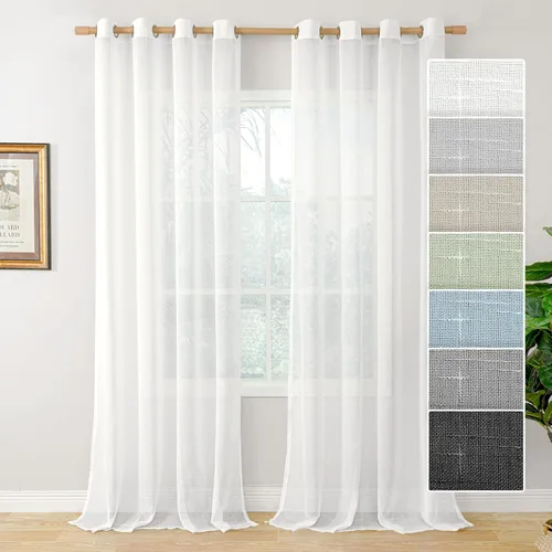 Vista 9 de BGment Juego de 2 paneles de cortinas de lino traslúcidas negras para sala de estar, cortinas semitransparentes de 84 pulgadas de largo
