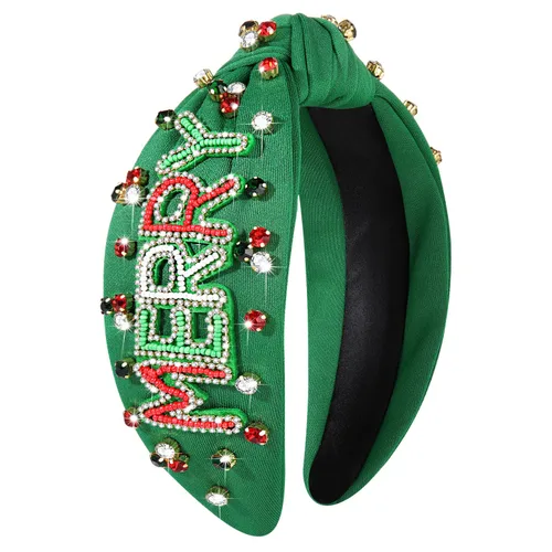 Vista 33 de NVENF Diadema con nudo superior ancho y perlas de cristal para mujer, accesorios para el cabello, regalos (árbol de Navidad grande 1)
