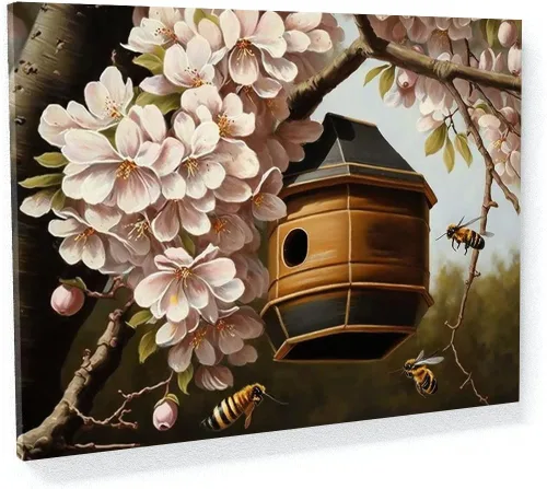 Sense Canvas Bee Hive Tree 21 - Lienzo decorativo para decoración del hogar, póster de pared XL, 48 x 36 / 1.5 pulgadas Abeja Colmena Árbol 21
