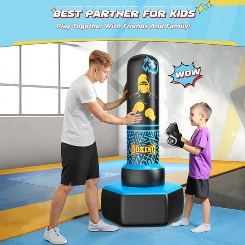 Vista 7 de Saco de boxeo inflable de 67 pulgadas independiente para niños de 3 a 12 años, juego de boxeo resistente para karate y taekwondo, bolsa de boxeo