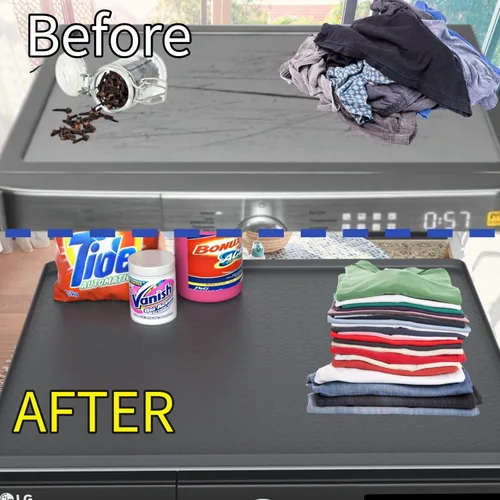 Vista 5 de Cubierta para Lavadora Secadora para la Parte Superior - Negro 27''x 27'' Tapete Protector de Silicona para Encimera de Máquina Lavadora - Goma