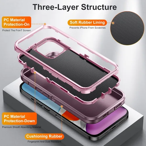 Vista 4 de Funda protectora para iPhone 11, resistente a los golpes, delgada, para mujer, color morado y rosa Púrpura/Rosado