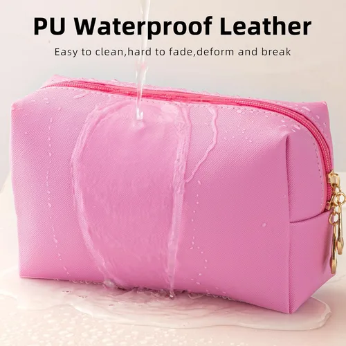 Vista 3 de HBselect Bolsa de maquillaje Preppy, bolsa de cosméticos de chenilla, bolsa de aseo para mujer, elegante, impermeable, portátil, bolsa de piel