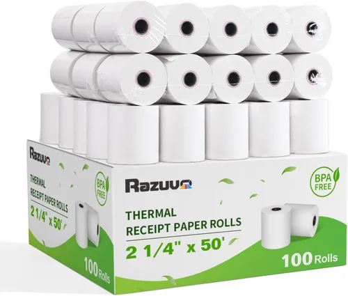 Vista 11 de (50 rollos) Rollos de papel térmico de recibo de 2 1/4 x 85 pulgadas, se adapta a todas las cajas registradoras POS, para impresoras de caja