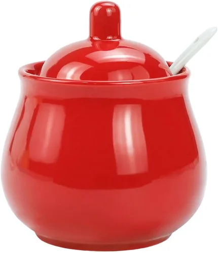 FUYU Tarro de cerámica para especias con tapa y cuchara, caja de condimentos para condimentos