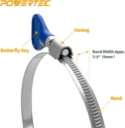 Vista 5 de POWERTEC 70224 Abrazadera de manguera de puente con llave de 2-1/2 pulgadas, llave de tornillo de pulgar, abrazaderas de manguera de acero