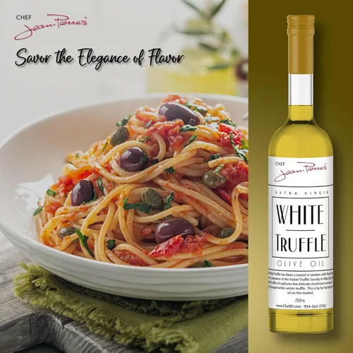 Vista 6 de Chef Jean Pierre's Aceite de oliva de trufa blanca extra virgen – Botella de vidrio de 7 onzas – Infundido naturalmente con sabores dulces y picantes