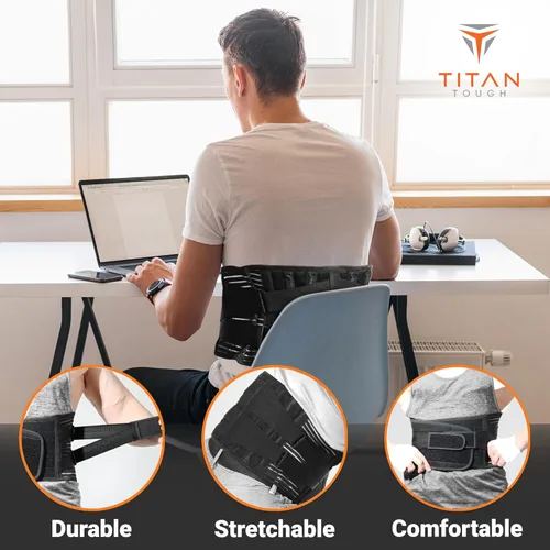 Vista 4 de Soporte de espalda para hombres para dolor de espalda baja, corrector de postura, cinturón de apoyo lumbar para mujeres, soporte de espalda