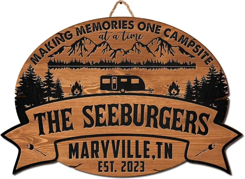 Vista 10 de V VIBEPY Letrero de madera para acampar personalizado, letrero de caravana, decoraciones de campamento, letrero de madera de 8, 12, 18 pulgadas