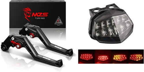 MZS Palancas de embrague de freno de motocicleta negra Luz trasera de motocicleta Luz de giro LED integrado intermitente compatible con EX250