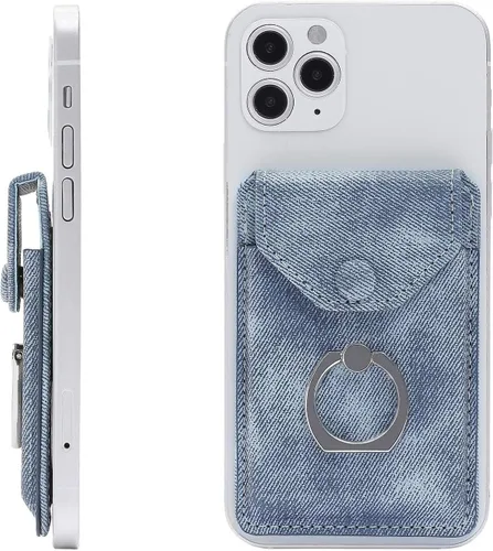 Vista 14 de Soporte para anillo en la cartera para teléfono celular, billetera delgada de cuero con tarjeta de crédito, funda de bloqueo RFID, color negro