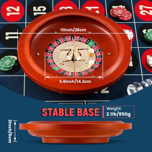 Vista 2 de Juego de ruedas de ruleta de 11 ": Rueda de ruleta sólida con 47.2 * 23.6 "Diseño de mesa de ruleta Alfombrilla de fieltro 100pcs ABS fichas