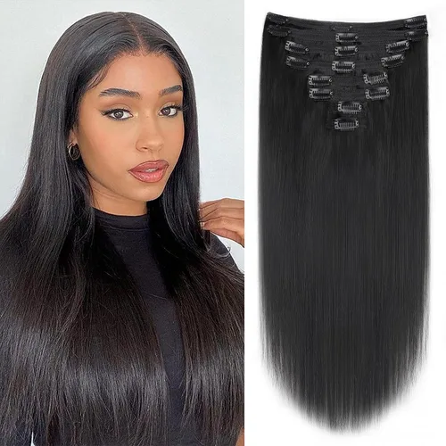 Vista 28 de Extensiones de cabello con clip de 12 pulgadas, rizado birmano, negro natural, extensiones de cabello con clip rizado birmano, cabello humano real