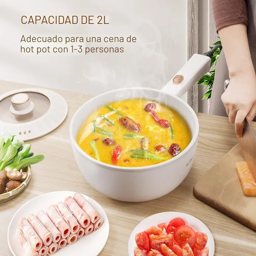 Vista 3 de Bear - Olla caliente eléctrica, olla multifuncional portátil de 2L, olla eléctrica rápida para fideos de 1000W, sartenes antiadherentes para bistec