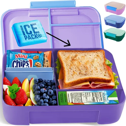 Vista 10 de KARRICO Lonchera a prueba de fugas, caja Bento de 3 compartimentos, paquete refrigerante y divisor ajustable, extra grande y sin BPA, apta para Verde