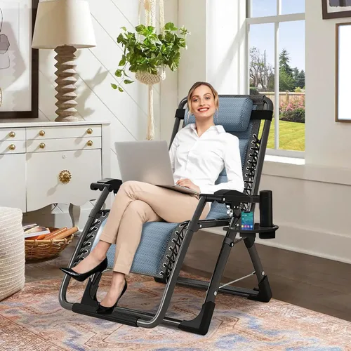 Vista 23 de DoCred Silla cómoda, silla plegable reclinable para dormitorio y sala de estar, sillas reclinables plegables para patio, silla de descanso con cojín