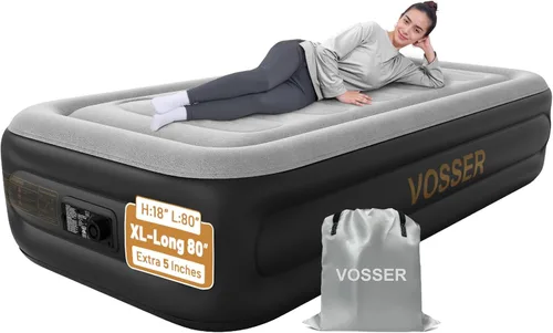 Vista 11 de VOSSER Colchón de aire doble con bomba incorporada, colchón inflable de inflado/desinflado rápido y fácil, colchón inflable plegable con bolsa