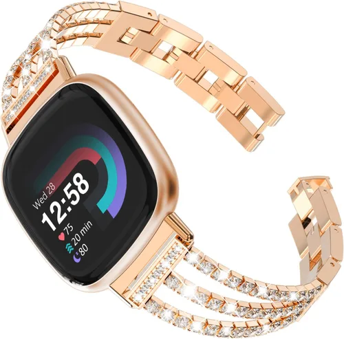 Vista 11 de FULLIFE Compatible con Fitbit Versa 3/Fitbit Versa 4 con diamantes de cristal, correa de acero para Fitbit Sense/Fitbit Sense 2 para mujer