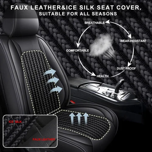 Vista 4 de TTX LIGHTING Fundas de asiento de coche transpirables para Nissan Rogue 2014-2024 2025: cuero y seda de hielo 2 protectores impermeables