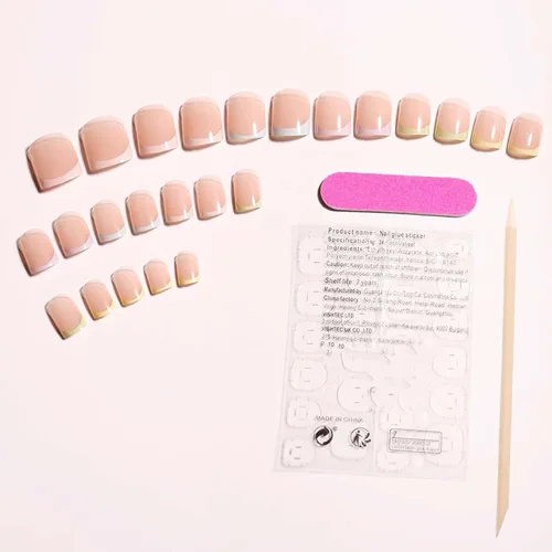 Vista 5 de Uñas postizas a presión de punta francesa, uñas postizas cuadradas cortas, coloridas y brillantes, uñas postizas naturales reutilizables, uñas