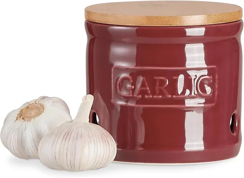 Vista 10 de ONEMORE Soporte de ajo con tapa, recipiente de ajo de cerámica de 4 pulgadas, azul claro