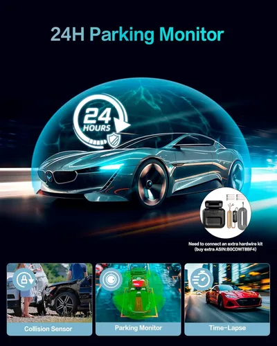 Vista 8 de Cámara de tablero AI delantera trasera interior, cámara de 4 canales 3k+1080P*3 con sistema de monitoreo inteligente de conducción, cámaras de coche