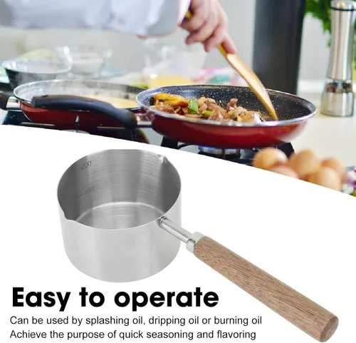 Vista 5 de Cacerola de acero inoxidable de 6.8 fl oz, olla portátil de mantequilla de leche, olla calentadora de mantequilla de leche de acero inoxidable 304