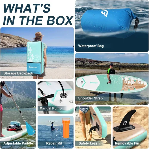 Vista 80 de FBSPORT Tabla de remo de pie prémium de 11 pies, tabla de yoga con accesorios de SUP y bolsa de transporte, amplia posición, control de surf