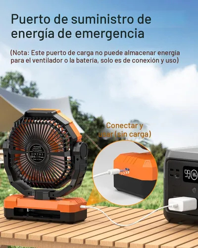 Vista 7 de Ventilador de campamento de 24000 mAh – Ventilador de mesa recargable desmontable con luz y gancho para tienda de campaña, al aire libre