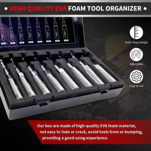 Vista 6 de Juego de llaves de tuercas magnéticas extra profundas, 8 piezas, juego de llaves de tuercas profundas ajustables para taladro de impacto, métrico