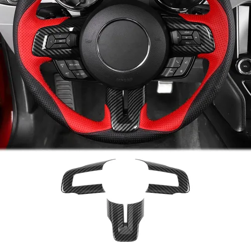 CheroCar para Ford Mustang Cubierta de Volante Kit de Decoración y Moldura Accesorios Interiores para Ford Mustang 2015-2025 (Fibra de Carbono)