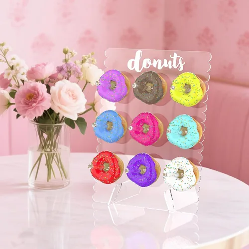 Vista 17 de LUGUNU Soporte de pared de acrílico con forma de dona con luz LED, soportes reutilizables para donas para decoración de fiesta de donas, fiesta