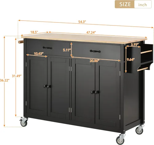 Vista 48 de P PURLOVE Carrito de isla de cocina con parte superior de madera y ruedas de bloqueo, carrito móvil de isla de cocina con armario de 4 puertas