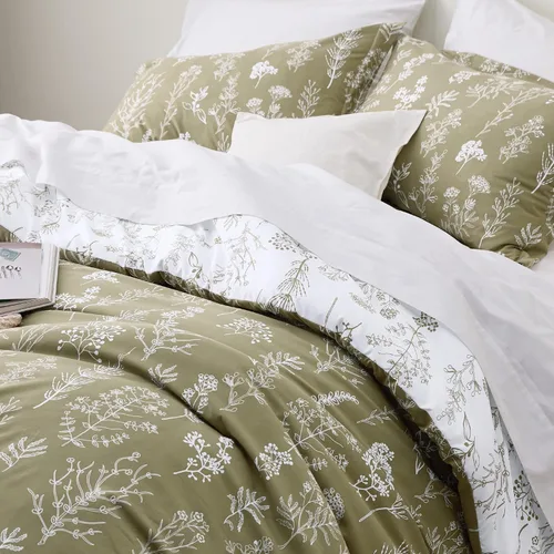 Vista 3 de Bedsure - Juego de edredón de tamaño matrimonial, 3 piezas, bonito, con estampado floral, 1 suave edredón reversible con diseño botánico de flores
