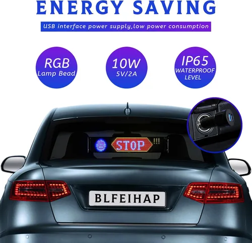 Vista 4 de Letrero LED flexible programable para ventana de automóvil, control de aplicación Bluetooth, pantalla de texto personalizado/animación