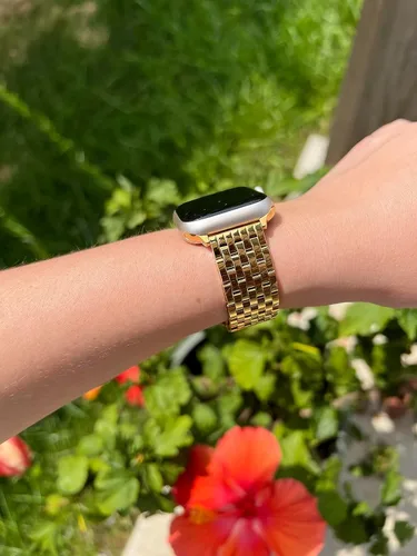 Vista 7 de Correa de reloj de siete eslabones para Apple Watch Series 11, 10, 9, 8, 7, 6, 5, 4, 3, 2, 1 y SE 3/2/1 para mujer, elegante correa de metal