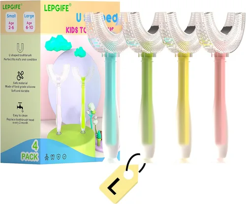 Vista 7 de Cepillo de dientes para niños en forma de U, paquete de 4, cepillo de dientes de boca entera tipo U para niños (edad 2-6)