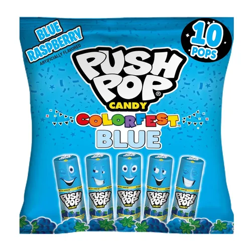 Push Pop - Caramelos duros azules de Pascua, 10 unidades a granel envueltos individualmente en sabor a frambuesa azul, piruletas para rellenos de