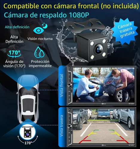 Vista 7 de PLZ 7" Estéreo de Coche Inalámbrico Doble DIN Apple Car Play Radio Carplay Android Auto QLED Pantalla Táctil, Receptores de Audio Bluetooth 5.3